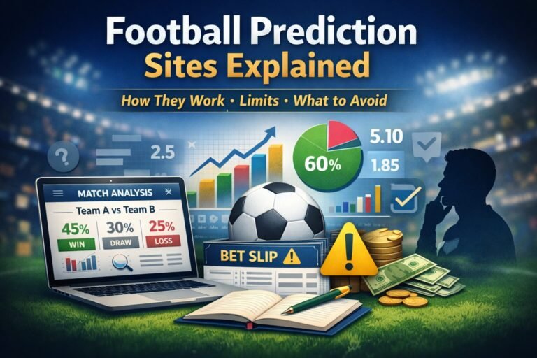 illustration explaining how football prediction sites work using data, probabilities, and match analysis