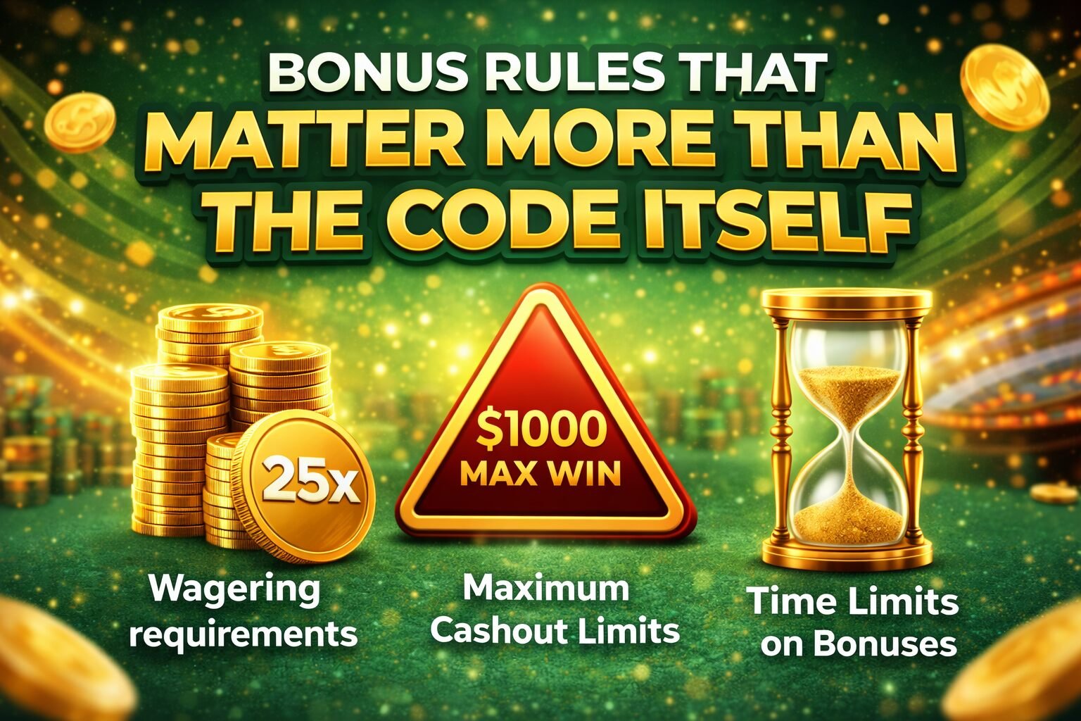 showing wagering requirements, cashout limits, and time restrictions attached to casino bonus offers