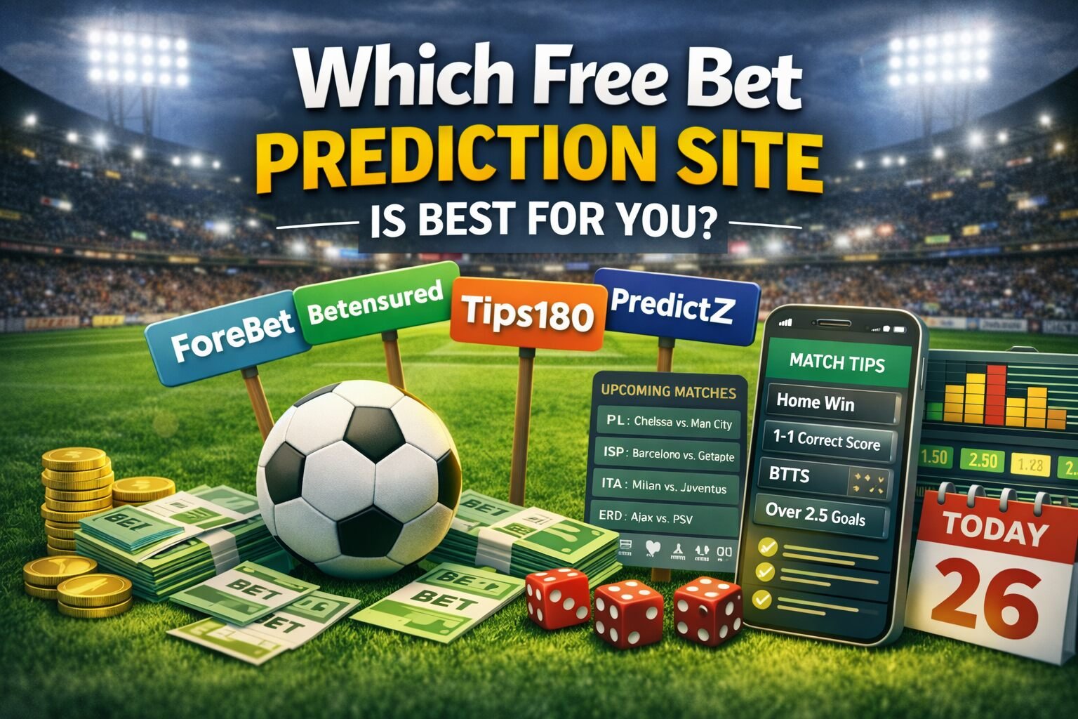 Comparison of free bet prediction sites showing football match tips, betting markets, and daily predictions to help users choose the right site