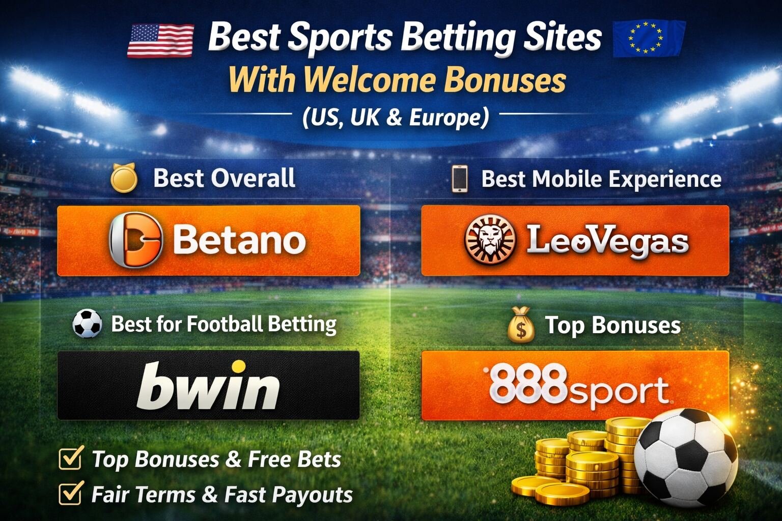Best sports betting sites with welcome bonuses available for US, UK, and European players