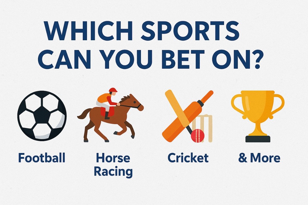 Illustrated guide showing popular sports for UK betting in 2025, including football, horse racing, cricket, tennis, and esports on non-GamStop sites.
