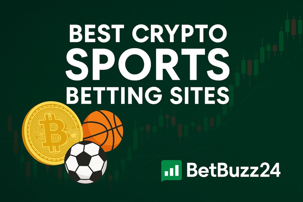 A promotional horizontal image featuring the top crypto sports betting sites in the UK for 2025, branded with BetBuzz24 and listing trusted platforms for betting with Bitcoin and other cryptocurrencies.