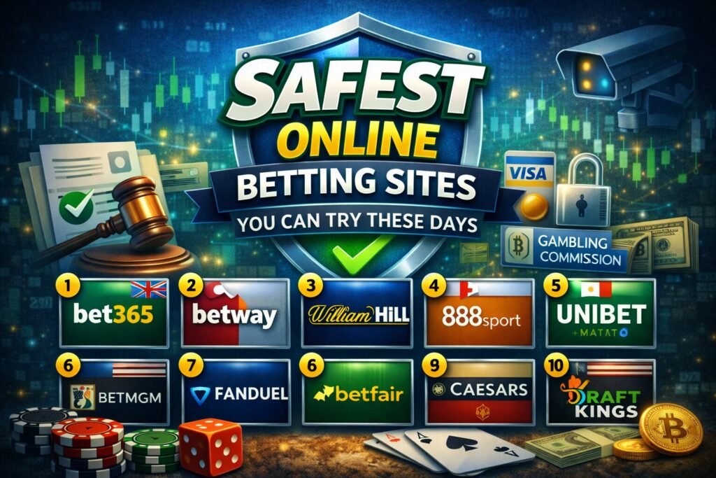 Graphic highlighting safe online betting sites with emphasis on regulation, payment security, and responsible gambling features.