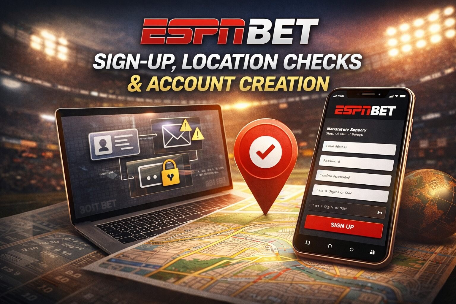ESPN Bet Review 2026: What Most Users Don’t Realise Until Later 2 ESPN Bet sign-up screen showing account creation and location checks on mobile and desktop