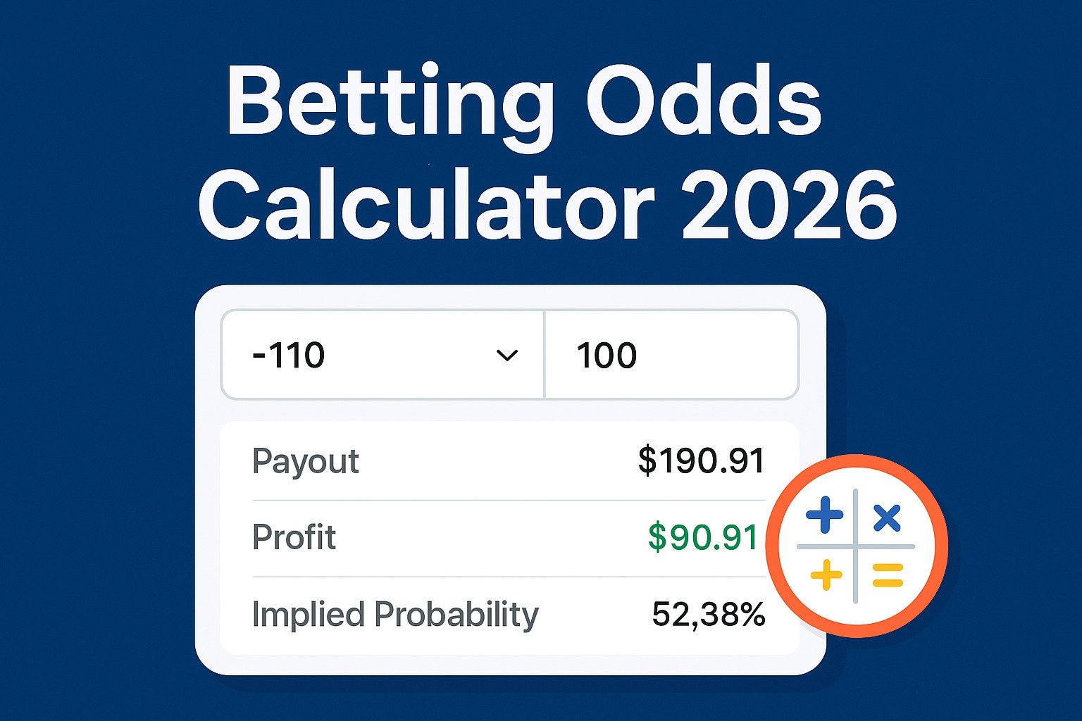 Betting odds calculator interface showing payout and odds formats for 2026.