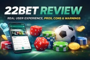 22Bet casino review feature image highlighting user experience, risks, and platform overview