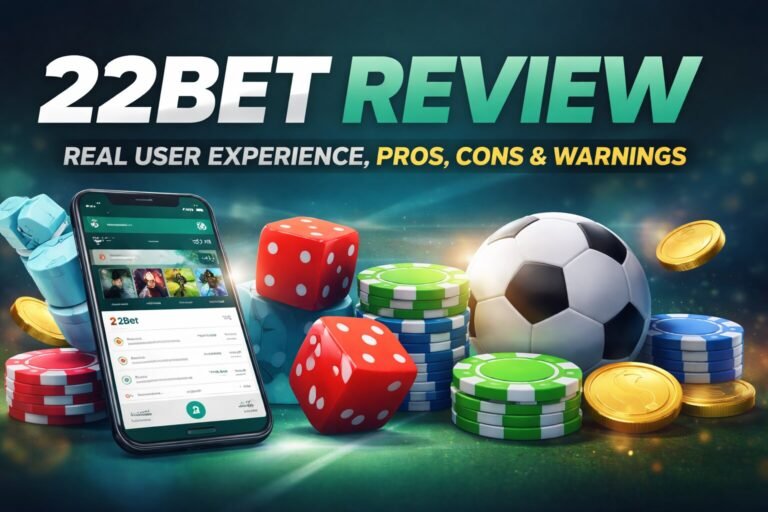 22Bet casino review feature image highlighting user experience, risks, and platform overview