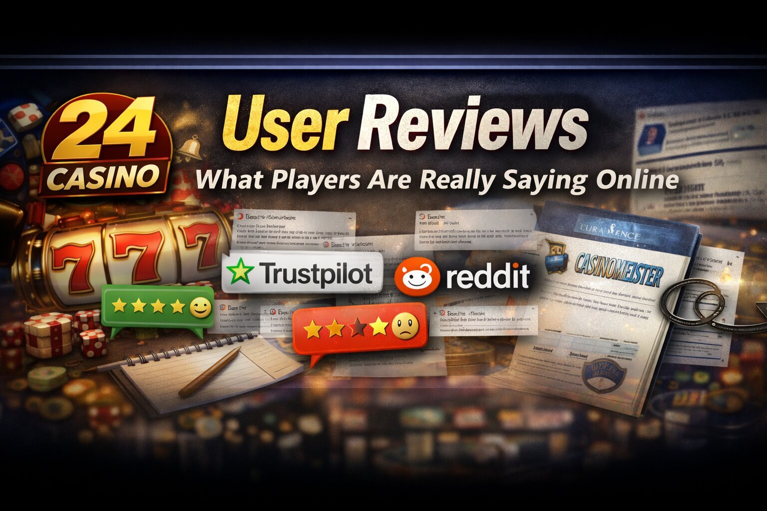 24Casino user reviews showing player feedback from forums and review platforms