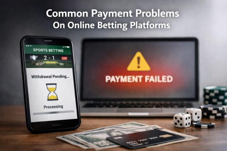 Online betting app showing a pending withdrawal and payment failed message on a laptop screen