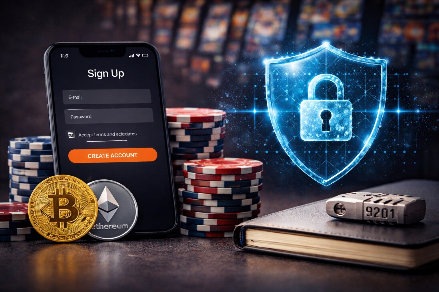 Bitcasino.io sign-up process showing crypto registration, account security, and privacy controls