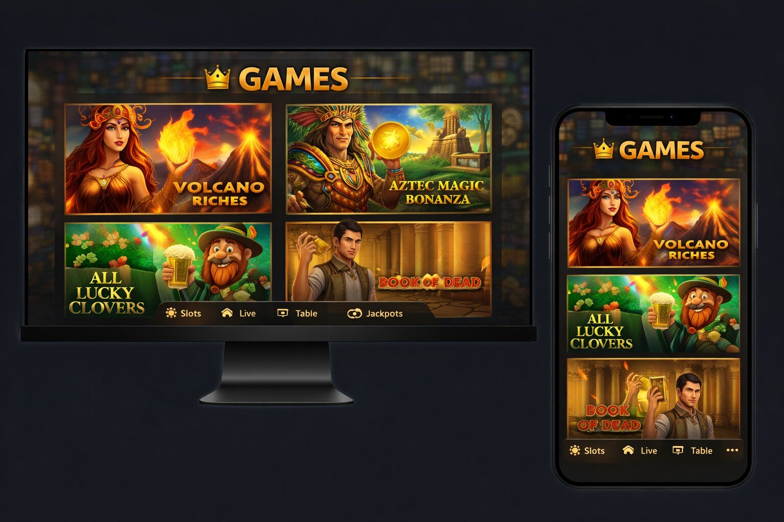 BitKingz Casino game selection displayed on desktop and mobile screens