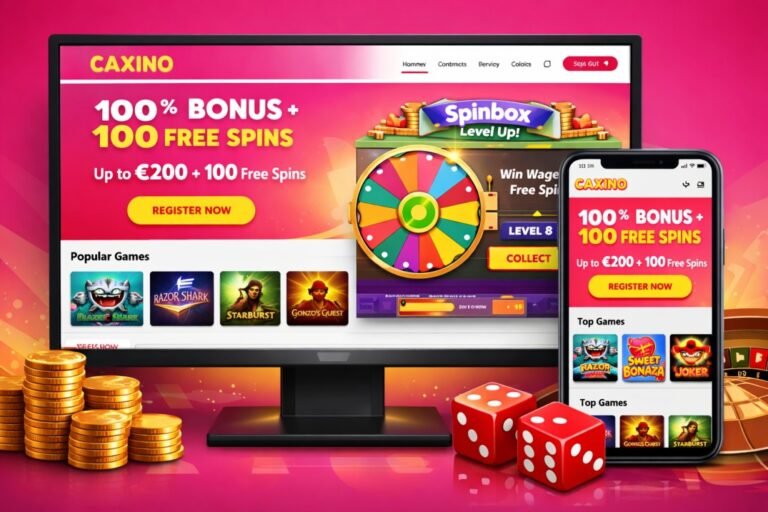 Caxino Casino review with bonus info, Spinbox rewards, and withdrawal details on desktop and mobile