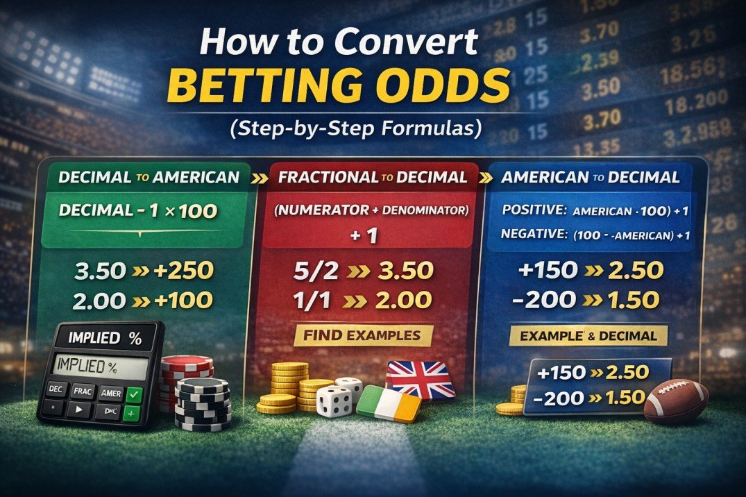 How to convert betting odds step by step – decimal to American, fractional to decimal and American to decimal formulas