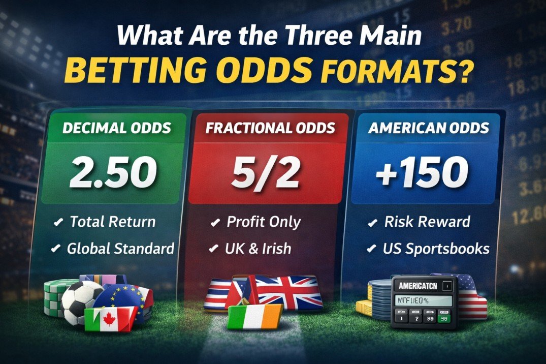 Infographic explaining decimal, fractional and American betting odds formats