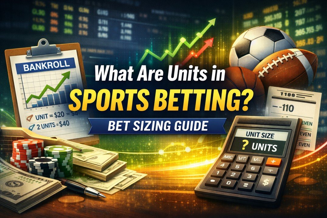 What are units in sports betting illustration showing bankroll chart, calculator, and bet sizing guide concept