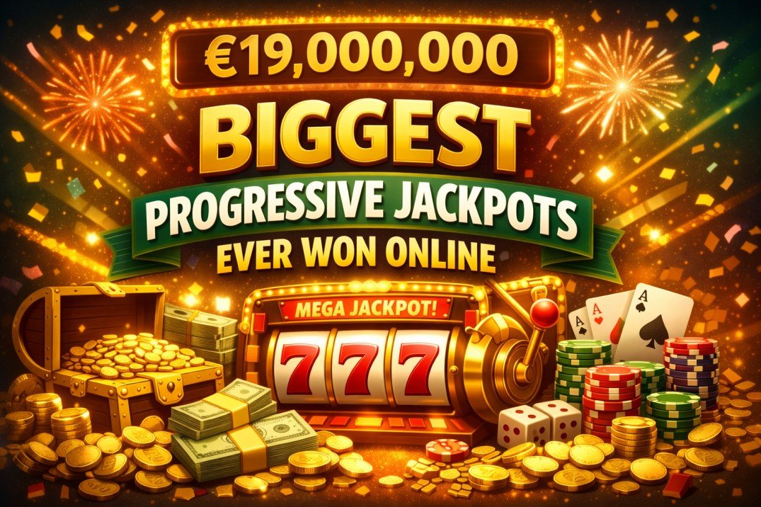 Biggest progressive jackpots ever won online slot machine with large prize and coins illustration