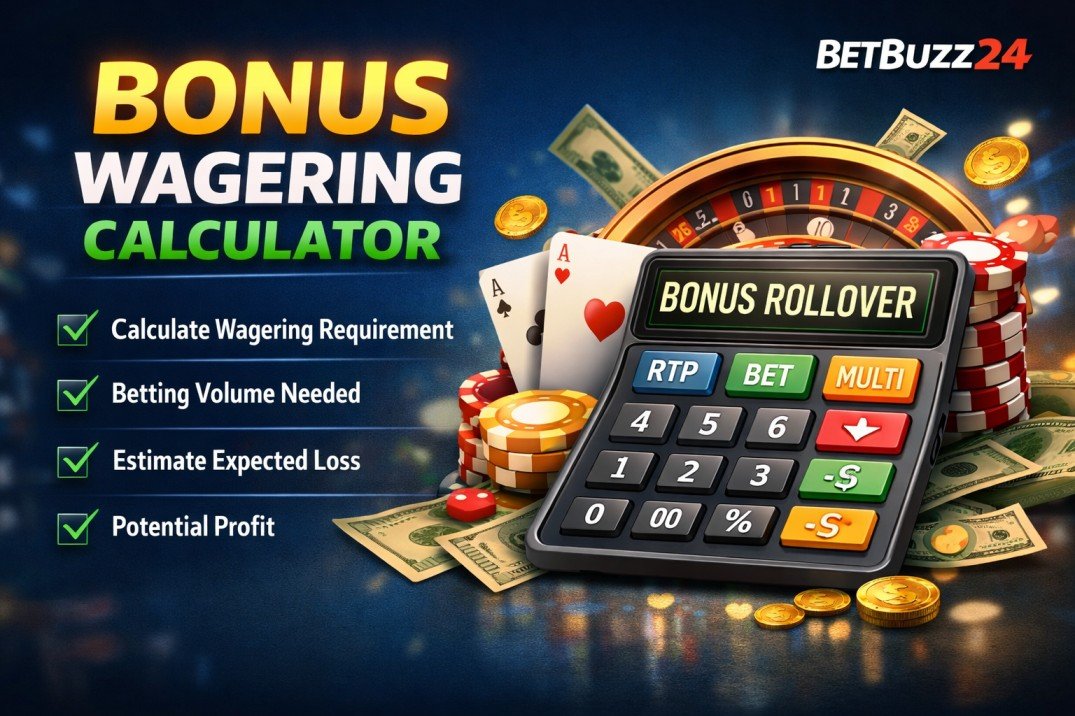 bonus wagering calculator tool showing casino rollover calculation and betting volume estimate