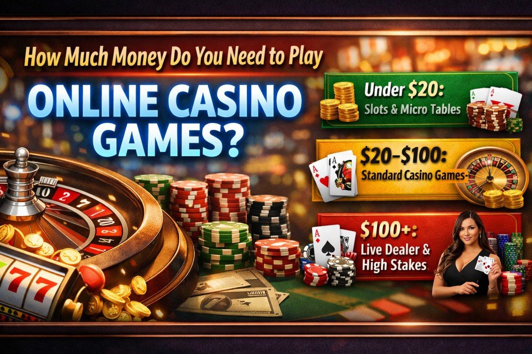 How much money needed to play online casino games showing budget ranges for slots, table games, and live dealer play