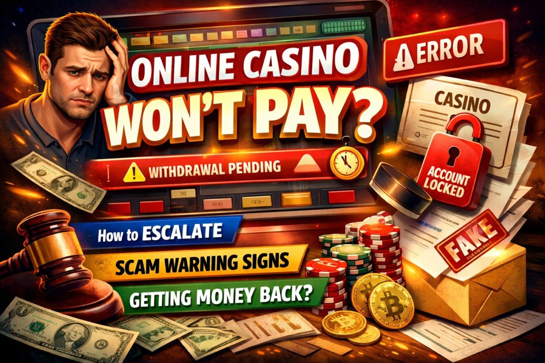 What to Do If an Online Casino Refuses to Pay Winnings 1 Frustrated player facing online casino withdrawal pending and account locked warning signs