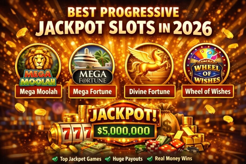 Best progressive jackpot slots 2026 infographic showing top jackpot slot games