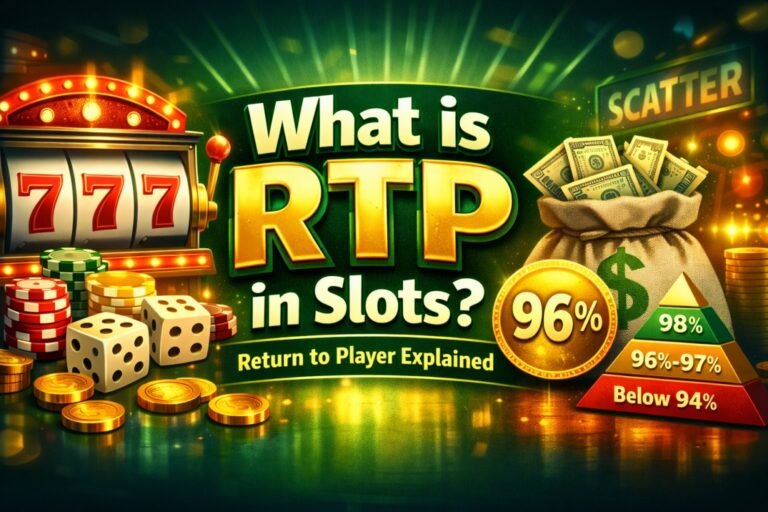What is RTP in slots — Return to Player explained with 96% example and slot machine illustration