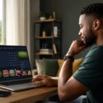 Adult using an online betting and casino platform on a laptop at home