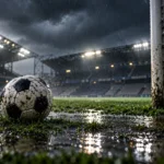 Football match abandoned in heavy rain at a flooded stadium