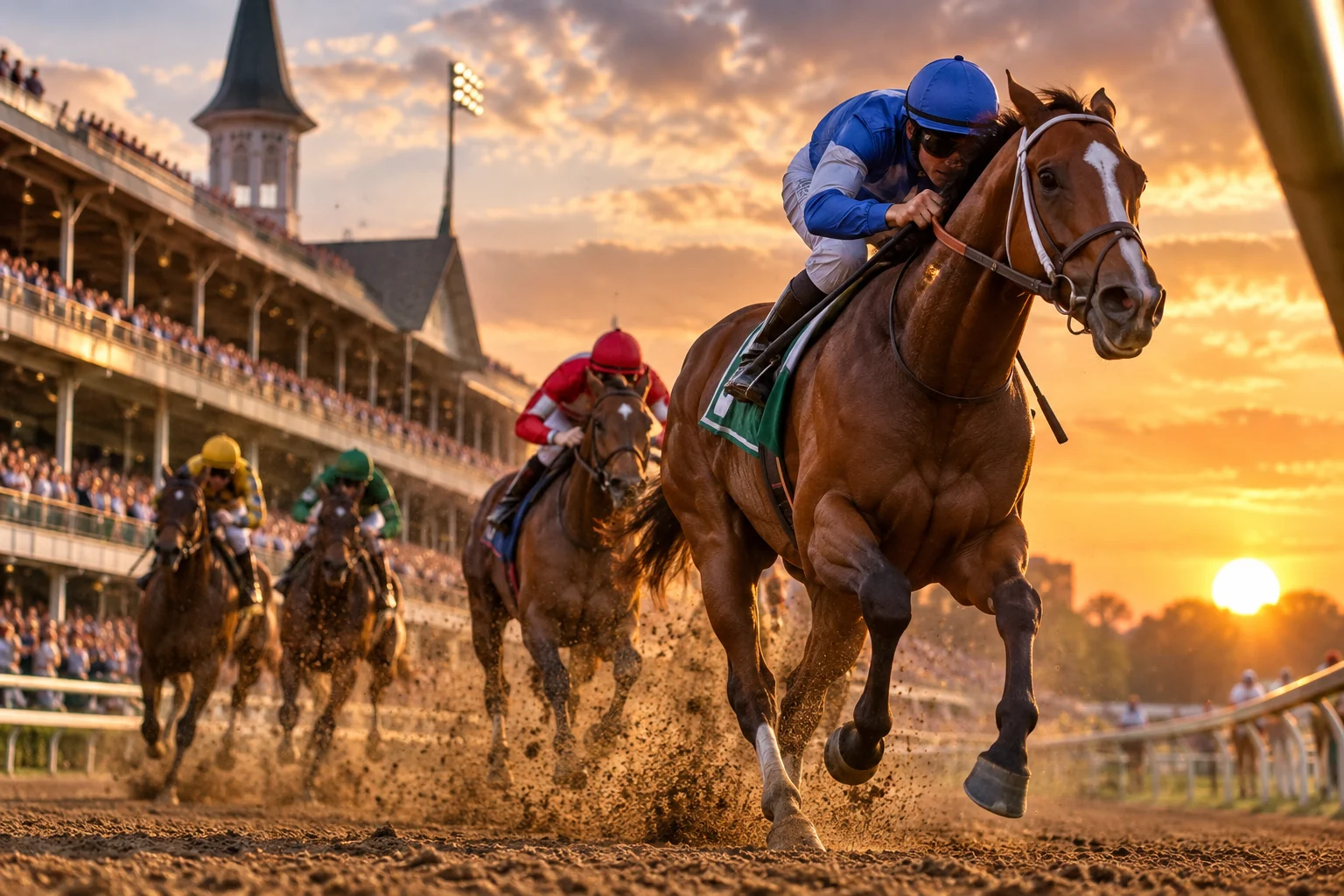 Horse racing quotes featured image showing jockeys competing on a racecourse
