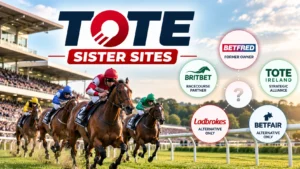Tote sister sites UK graphic showing Betfred, Britbet, Tote Ireland, Ladbrokes and Betfair relationships