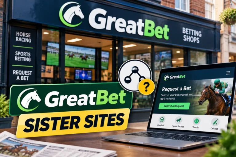 GreatBet sister sites featured image showing a betting shop, horse racing and Request a Bet service