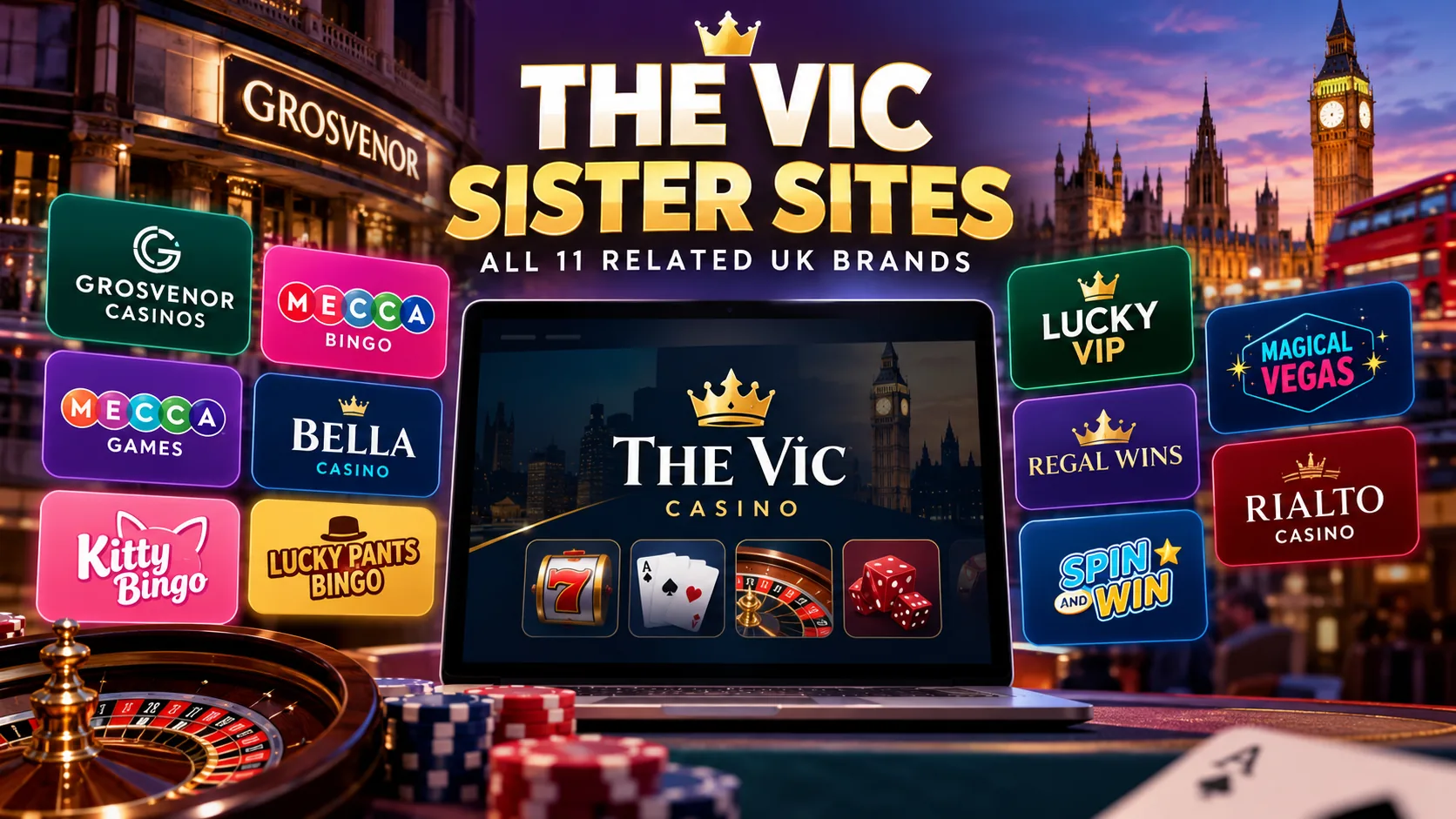 The Vic sister sites including Grosvenor Casinos, Mecca Bingo, Kitty Bingo and other UK casino brands