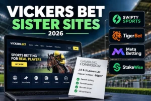 Vickers Bet sister sites image showing Swifty Sports, TigerBet, Meta Betting and StakeWise as platform-connected bookmakers